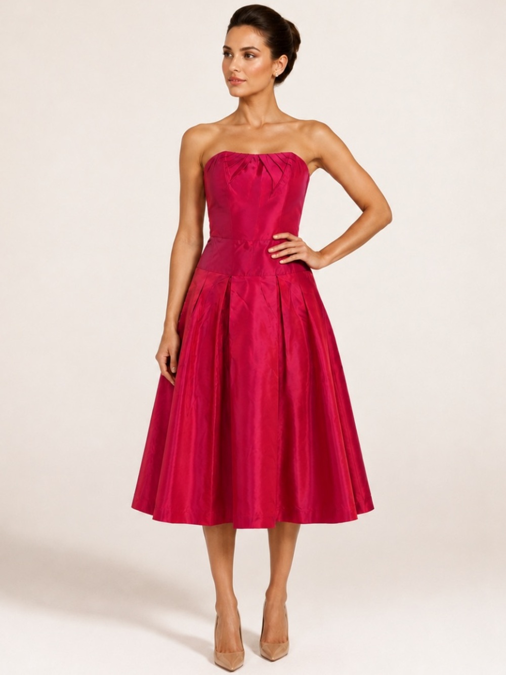 MONIQUE LHUILLIER Strapless Pink Silk Fit & Flare Dress Size 6